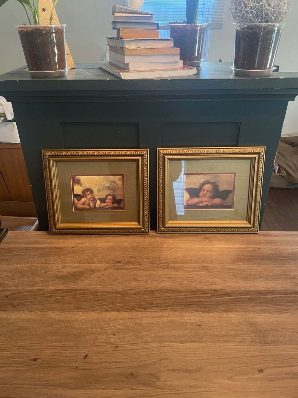 Vintage Raphael Sistine Madonna Cherubs Framed Art Print Set of 2